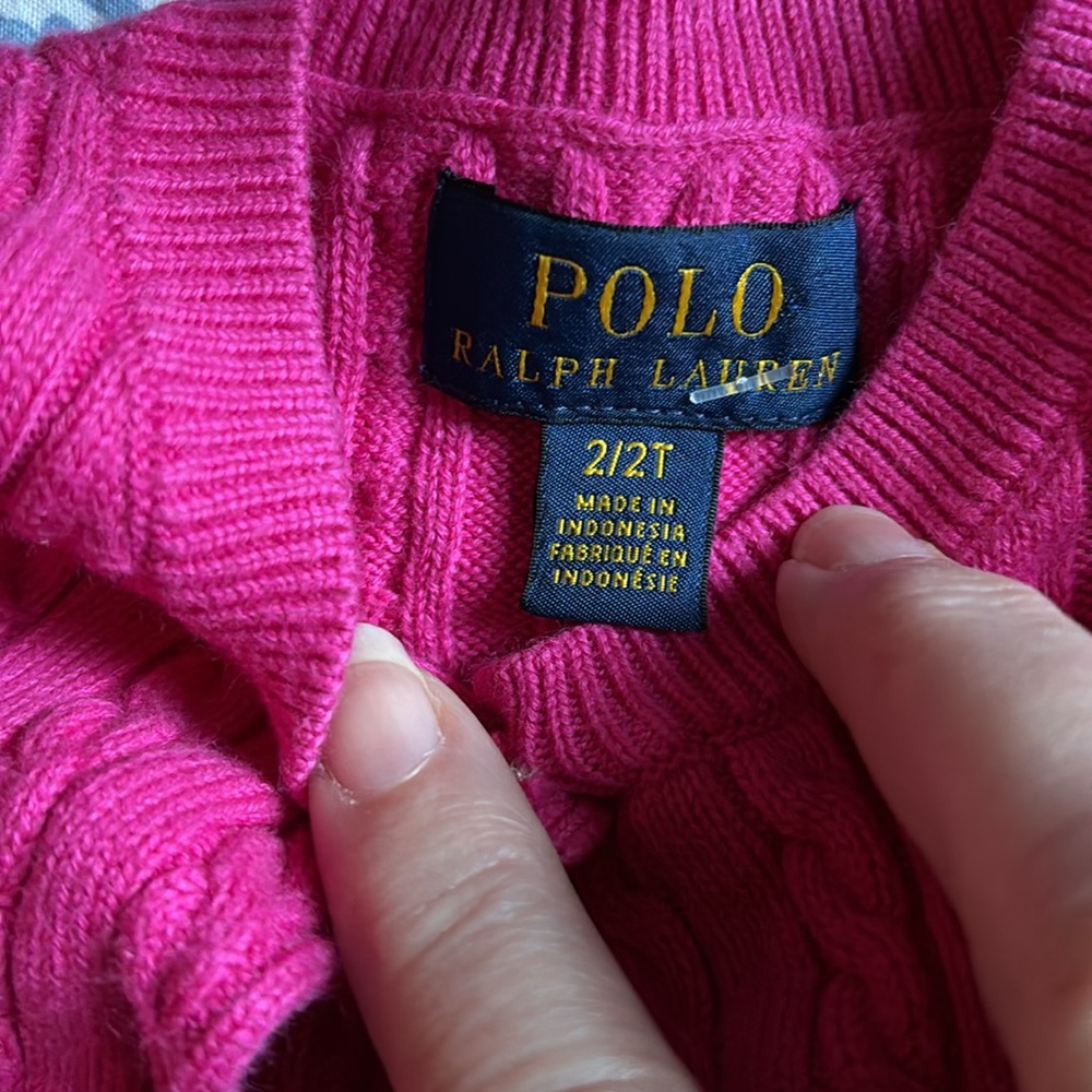 Ralph Lauren Polo Cardigan Cable Knit cotton Sz 2/2T Pink blue horse - Picture 4 of 12